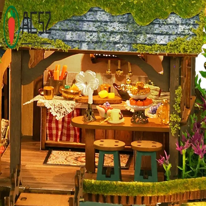 

AC52-DIY деревянный дом лесных приключений, строительный комплект, собранный кукольный домик, книжная полка, домашний декор, подарок на день рождения другу