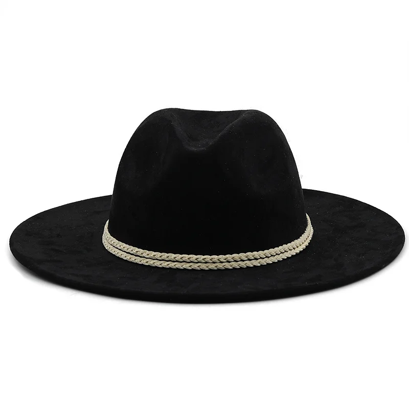 New Suede Fedora Hats for Women 8cm Wide Brim Panama Western Cowboy Hat Winter Jazz Church Sombrero Caps