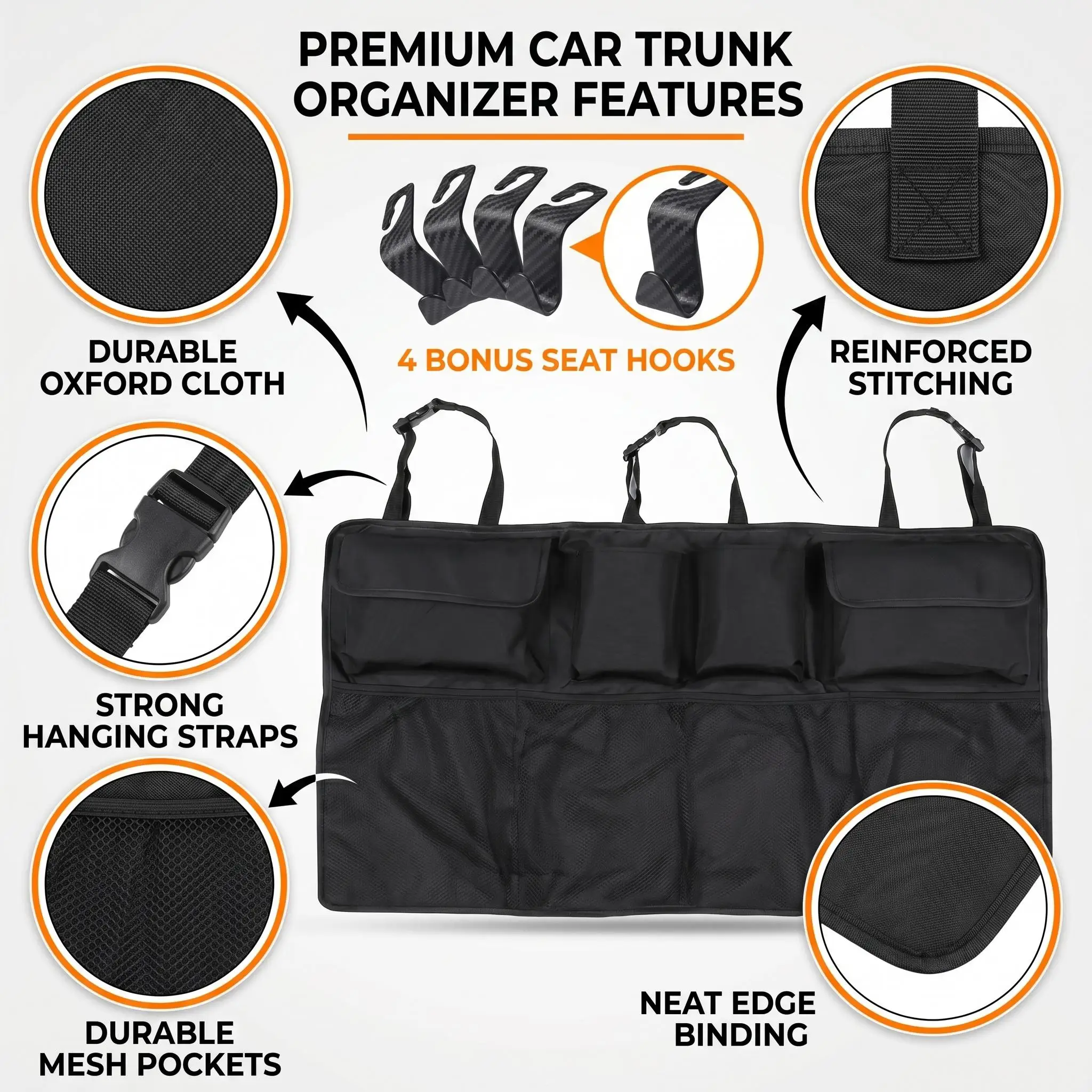 Car Trunk Organizer, Backseat Hanging Organizer with Large Storage Bag Super Capacity -Trunk Organizer for SUV,Truck,Van