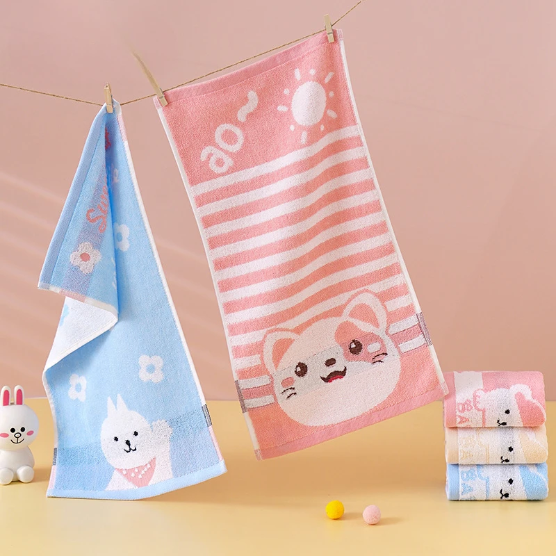 23x42CM Children\'s Towel Jacquard Absorbent Thickened Pure Cotton Kindergarten Baby Face Cute Cartoon Gift Small Towel