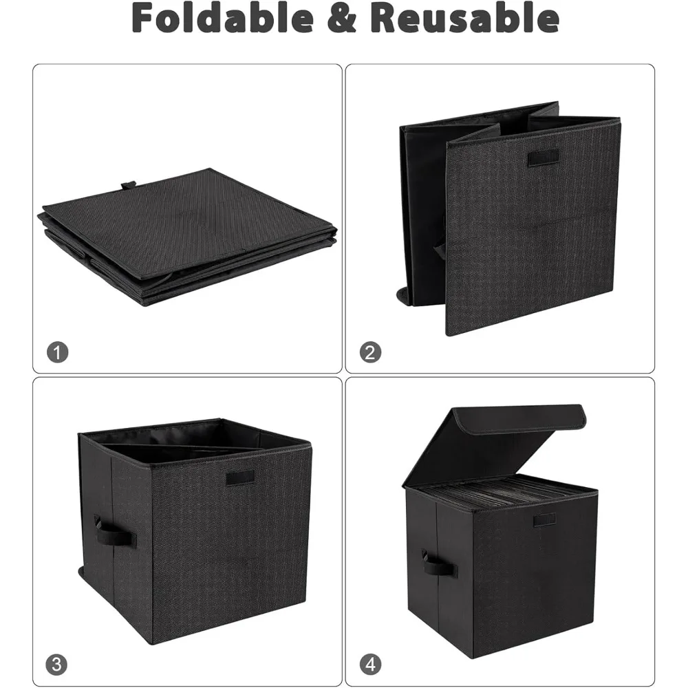 12-inch LP Record Storage Crate, Holds 90 Records, Durable 14x13x13 Inch Vinyl Storage Box
