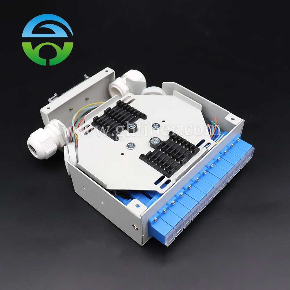 DIN Rail Mount Fiber Splice Box 12 SC Simplex Ports, Available Empty or with SC Adapters