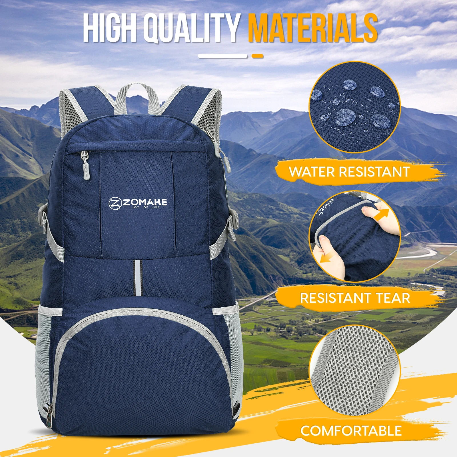 Hiking Backpack 30L Lightweight Foldable Backpack for Men Women Durable Water Resistant Daypack Rucksack Outdoor Mountaineer Bag