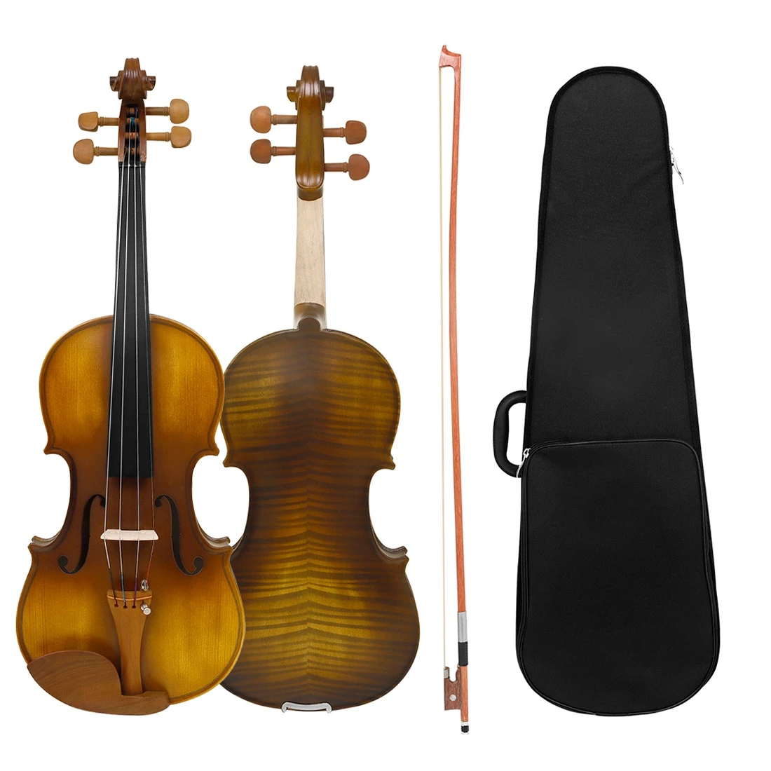 

4/4Full Size Spruce Wood Acoustic Violin Set for Beginner/Professional with Ebony Fingerboard,Tiger Pattern Craft Vintage Fiddle