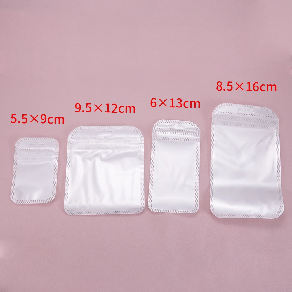 50pcs White Transparent Zipper Bags OPP Pearlescent Film Bags with Hang Hole for DIY Jewelry Retail Packaging Pouch Ziplock Bags