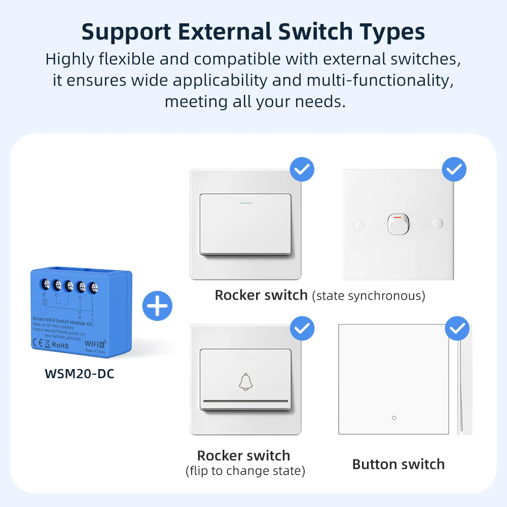 وحدة تبديل الاتصال الجاف AVATTO WiFi6، وحدة ذكية صغيرة جدًا، تدعم التحكم في طريقتين، تعمل لـ Alexa Google Home.