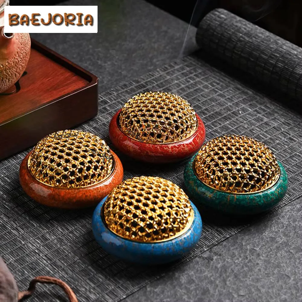 Chinese Lacquer Craft Series Incense Burner Handamde Gridding Cover Aromatherapy Agarwood Furnace Indoor Living Room Decoration