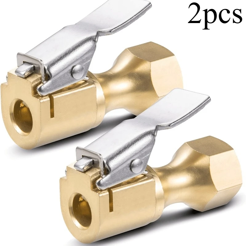 2pcs Effortlessly Inflate Your Car Tires with Heavy Duty Open Flow Lock On Tire Chuck with Clip in Vibrant Yellow Color