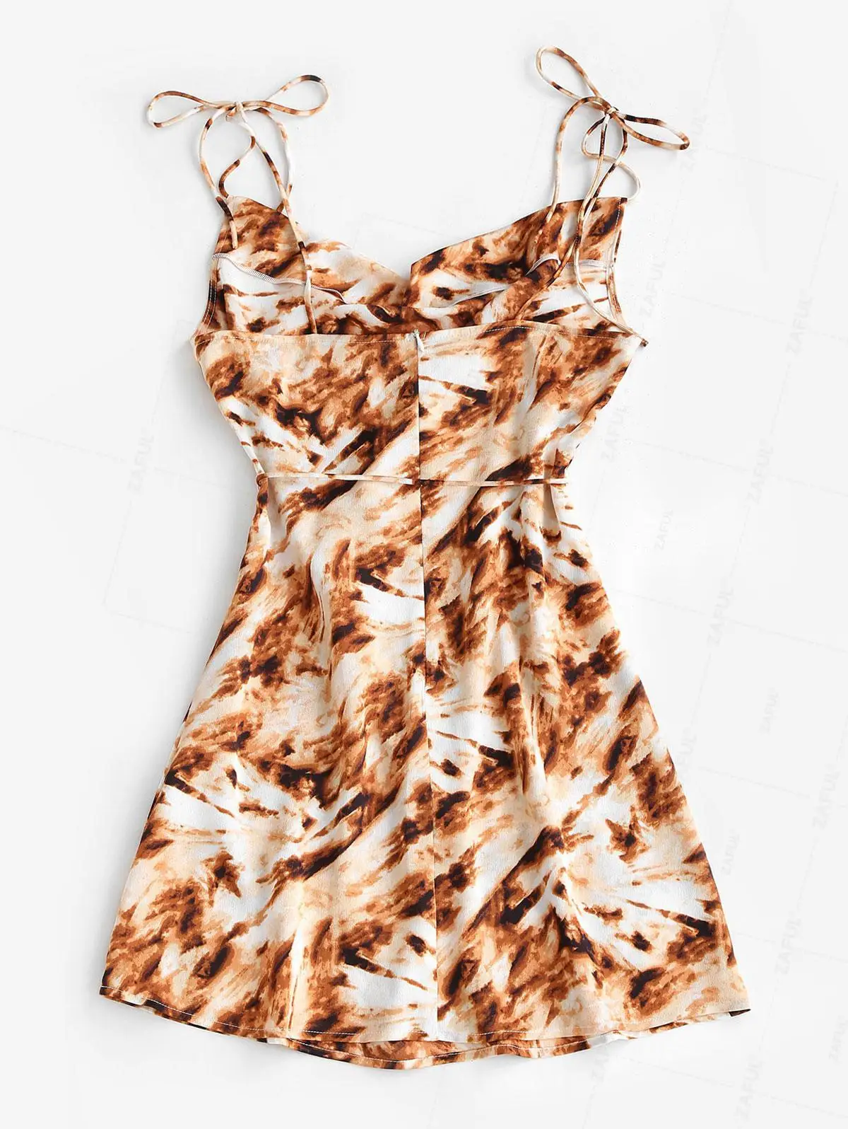 ZAFUL Tie Dye Cowl Neck Tied Strap Belted Cami Mini Dress