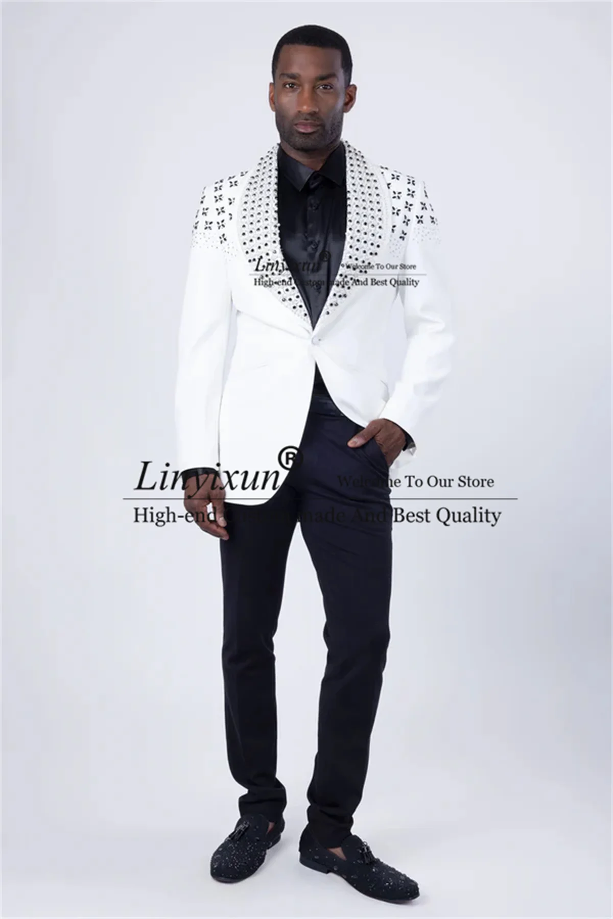 Luxury Jewelry Ornament Tuxedo Men Suits 2 Pieces Sets Wedding Groom Party Slim Fit Costume Homme Customized Male Prom Blazers