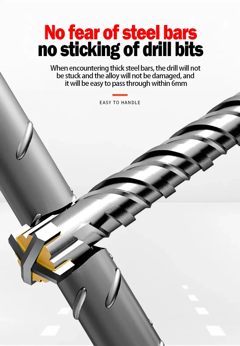 Foret à béton SDS Plus, pointes croisées, 4 couteaux, bloc de brique mural de 150mm, marteau électrique, forets de maçonnerie