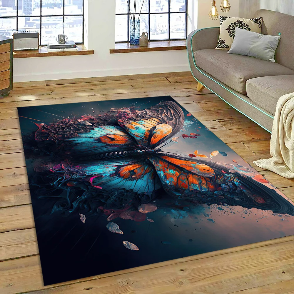 

HD Fantasy Butterfly Flower Cartoon Carpet Rug for Home Living Room Bedroom Sofa Doormat Decor,Kids Area Rug Non-slip Floor Mat