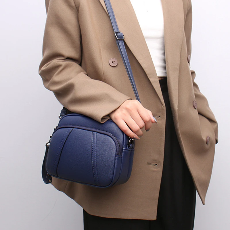 Einfarbige modische Niet Reiß verschluss Damen Handy tasche einfache weiche Leder Schulter Cross body kleine quadratische Tasche Handtasche – Detail 10