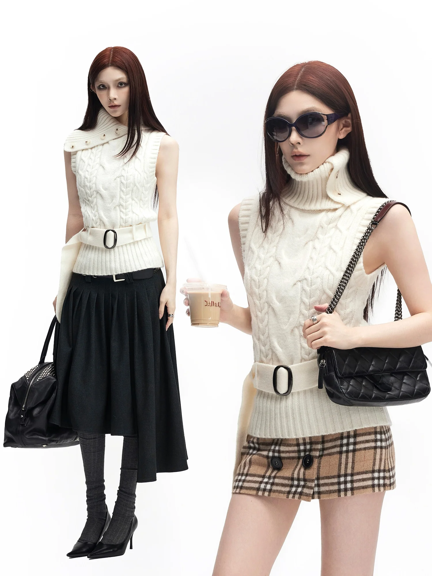 

High Ne Knitted Sweater Vest Thi Needle Twist Yarn 3D Twist Design Layering Winter Faion Women's Polyester Blend
