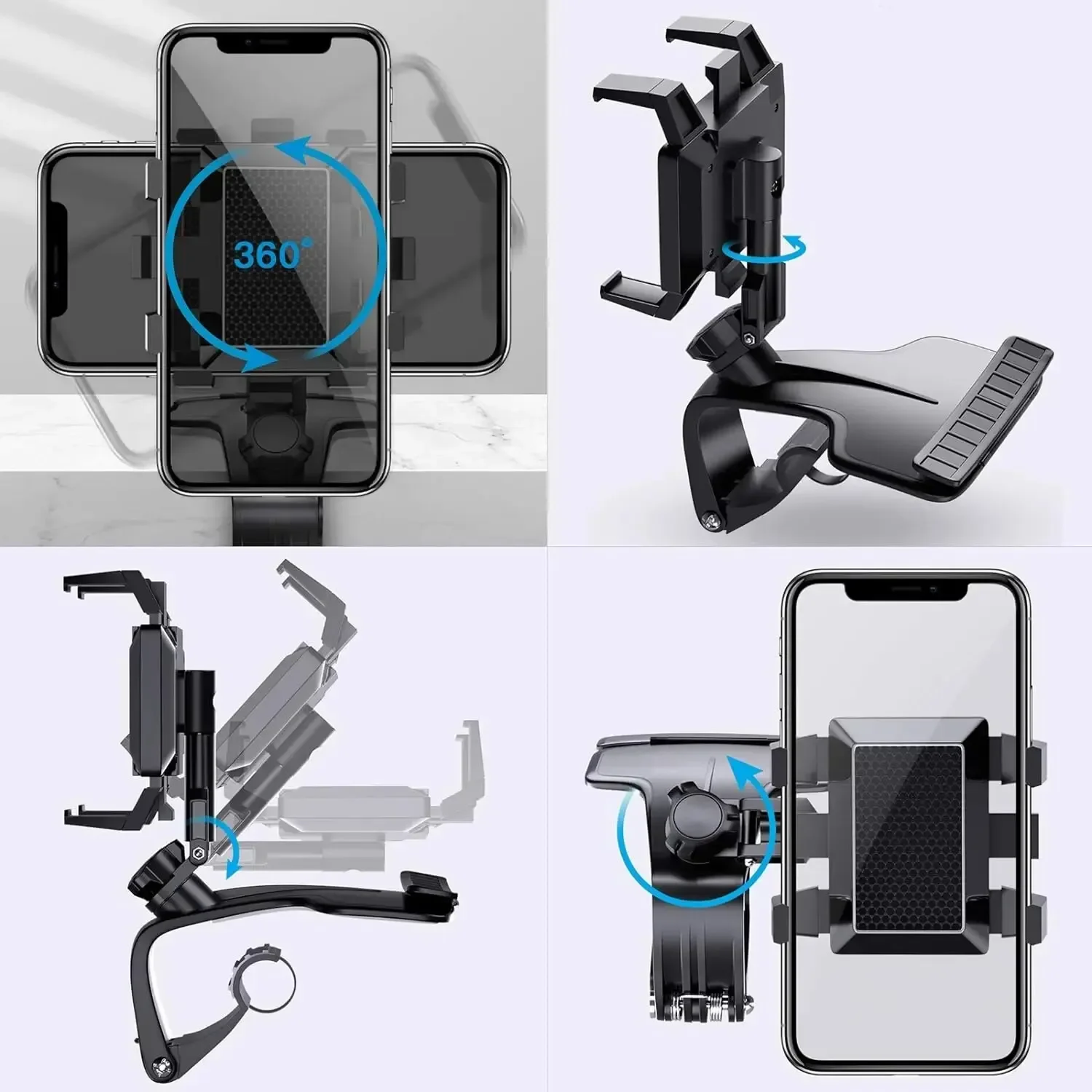 Car Phone Holder Mount for Dashboard, 1200° Rotating Cell Phone Holder for Car, Universal Big Clamp Car Phone Mount Compatible W image 3