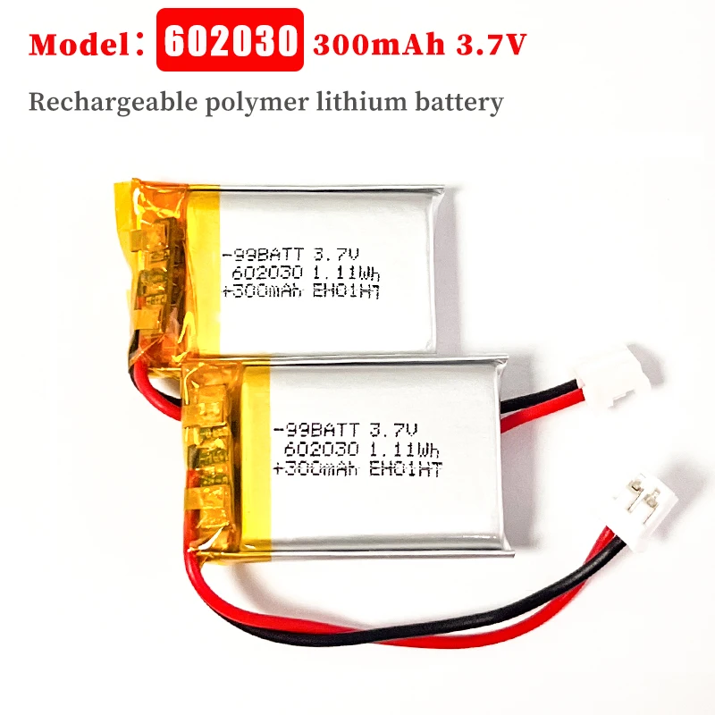 

602030 Lithium Polymer Battery 3.7V 300mAh Rechargeable Batteries for Bluetooth Ear Charging Smart Watches Door Lock Led Light