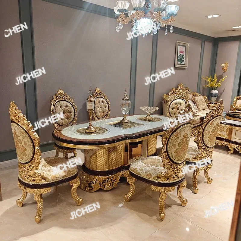 Комбинация обеденного стола и стула HZ French Court, обеденный стол в стиле вестерн, роскошный длинный обеденный стол высокого класса, 2,2 метра