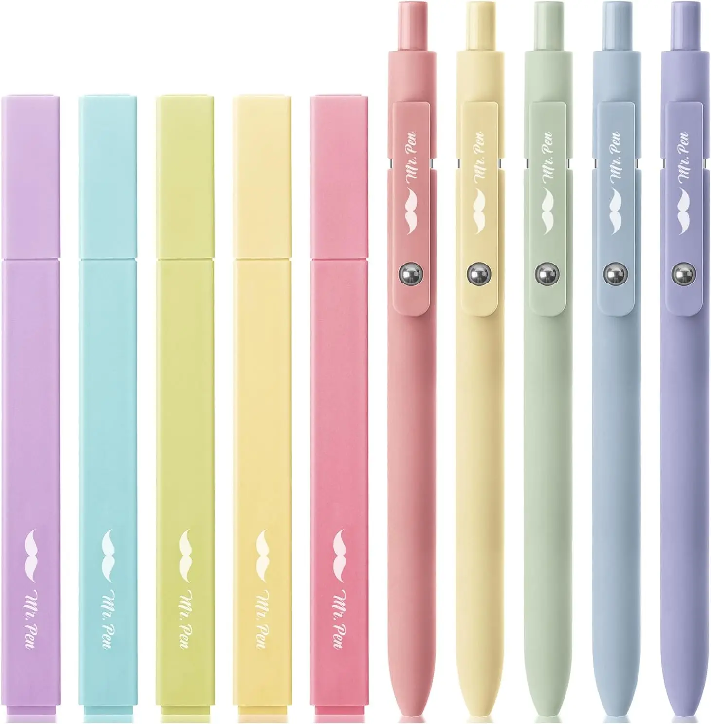 

10-Pack Aesthetic Highlighters and Gel Pens, Assorted Colors, No Bleed Black Ink for Bibles and Notes