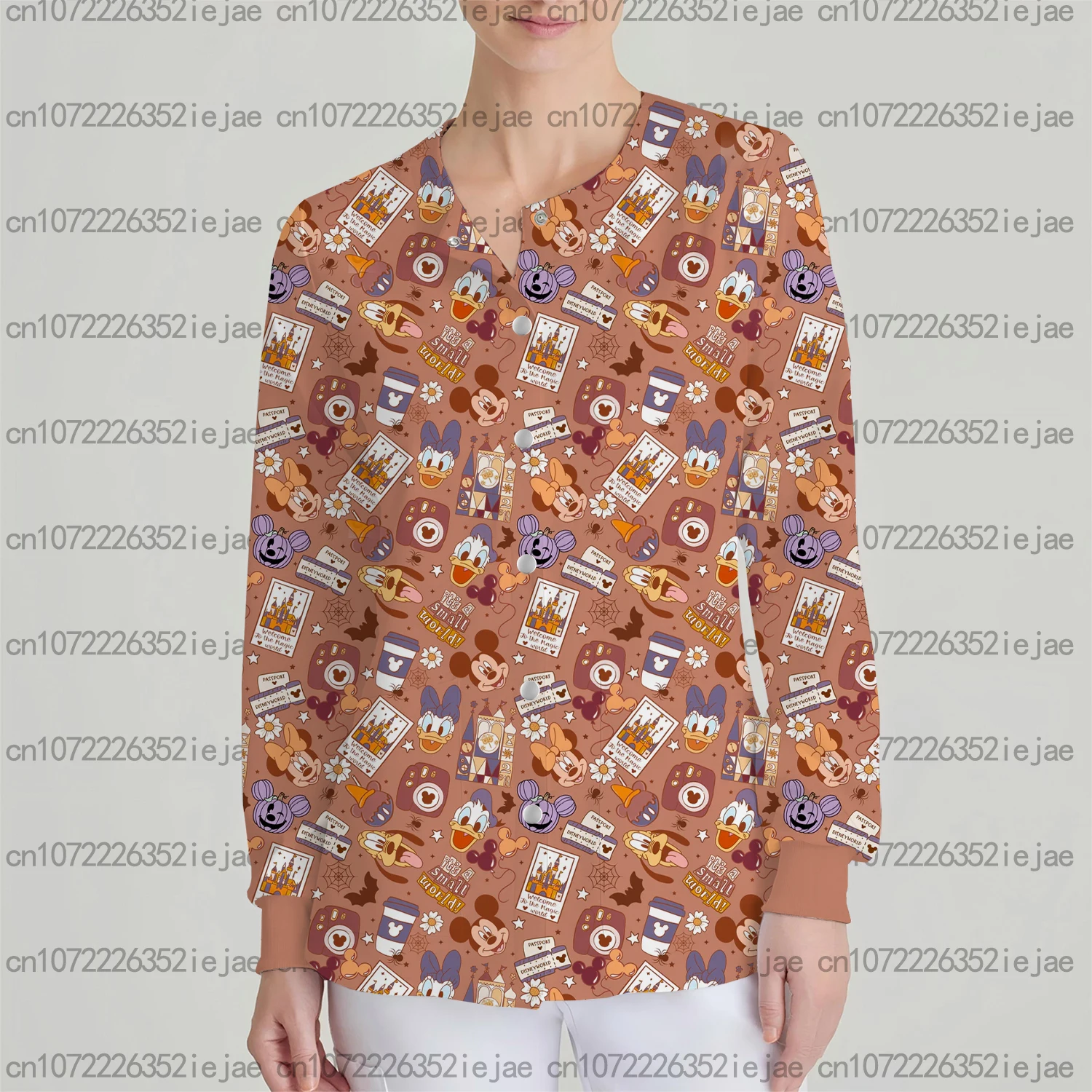 سترة نسائية جيب بأكمام طويلة بلوري سترة ديزني الجديدة ميكي ماوس مطبوعة برسوم كارتونية لمتجر الحيوانات الأليفة سترة عمل للركاب