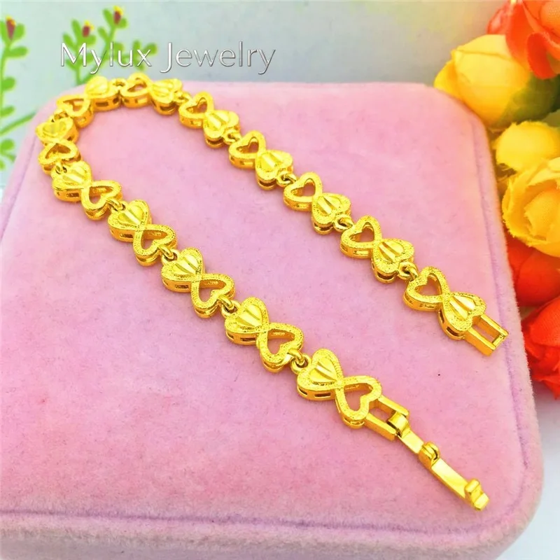 Mylux Jewelry Fashion 24K gold love bracelet with bead tassel, real gold 999 bracelet, heart bracelet, women's wedding gold jewe