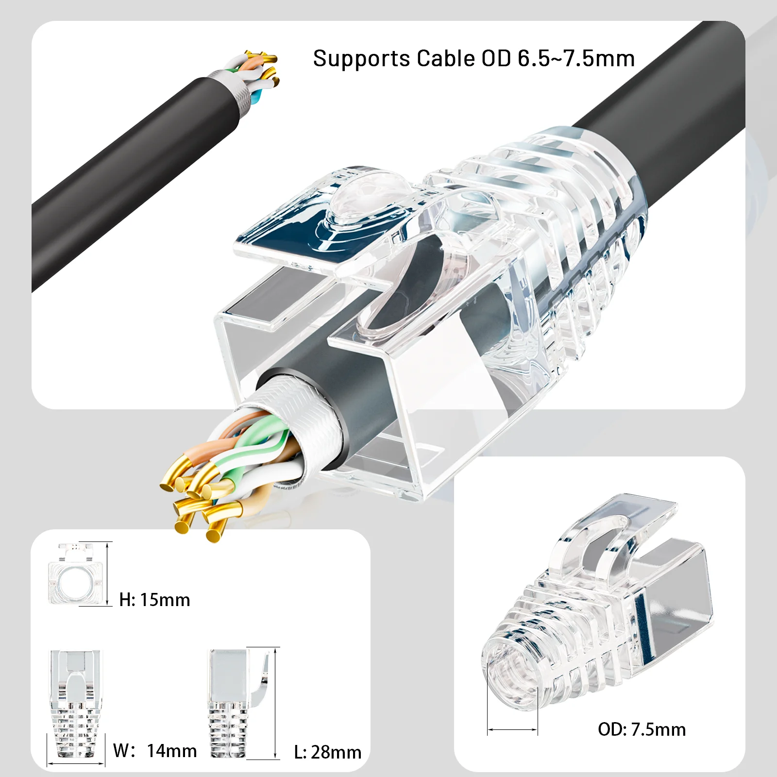 Natalink 100pcs RJ45 CAT7/CAT6a 이더넷 네트워크 케이블 스트레인 릴리프 부츠 케이블 커넥터 플러그 커버 혼합 색상 부드러운 플라스틱