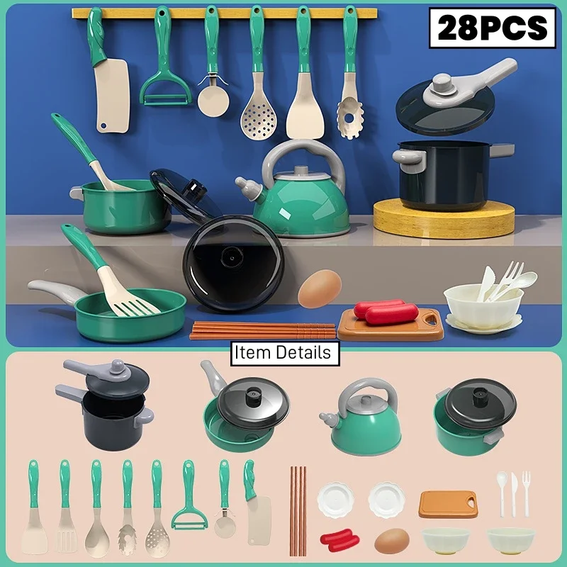 28PCS Kids Kitchen Toys Set with Box Simulated Kitchen Toy Children's Pretend Play Set for Boys Girls Birthday Gifts Christmas