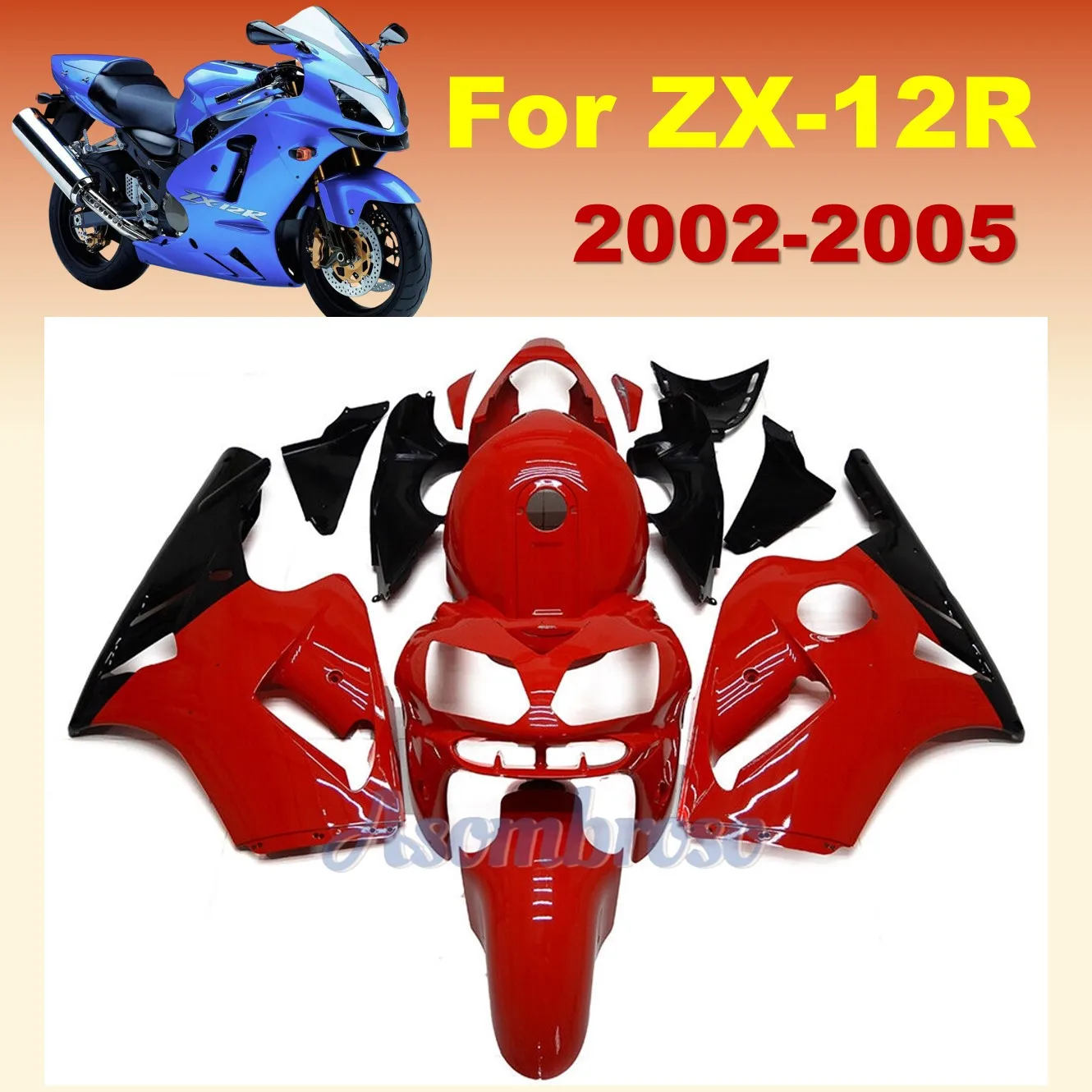 글로스 레드 페어링 세트, 닌자 ZX12R 2002 2003 2004 2005 ZX-12R ZX 12R 02 03 04 05 사출 성형 풀 탱크 커버