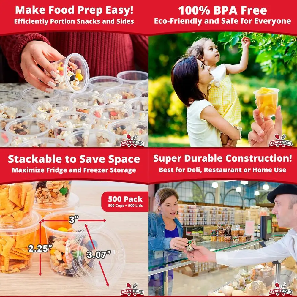 

Штабелируемые чашки-суфле без бисфенола А на 5,5 унции с крышками, упаковка 500 шт., герметичные контейнеры для отбора проб, салатов, одеял, муравьев -