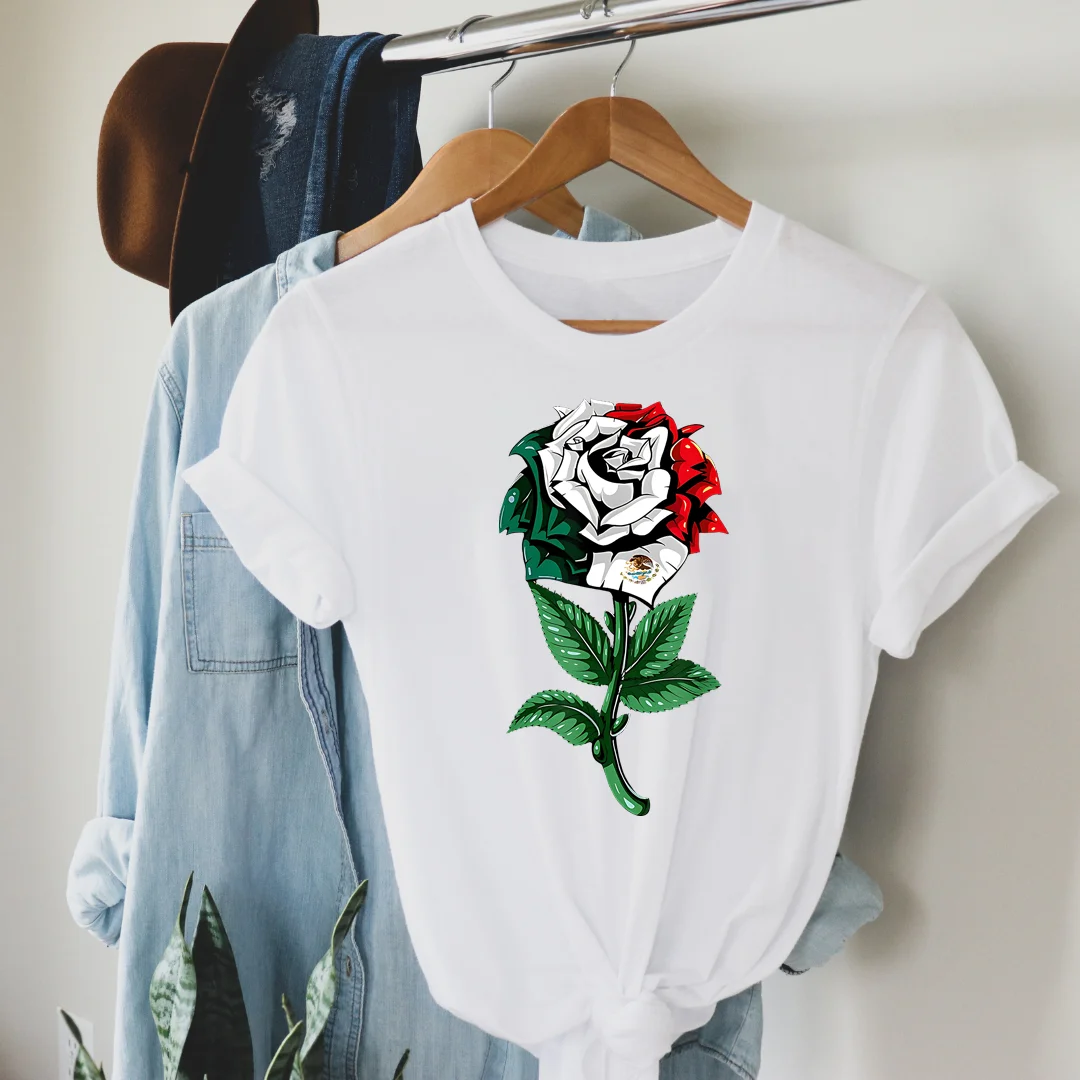 

Mexico Print T-shirt Summer Short Sleeve Crew Neck women Casual Top for Summer & Spring Women's Clothing