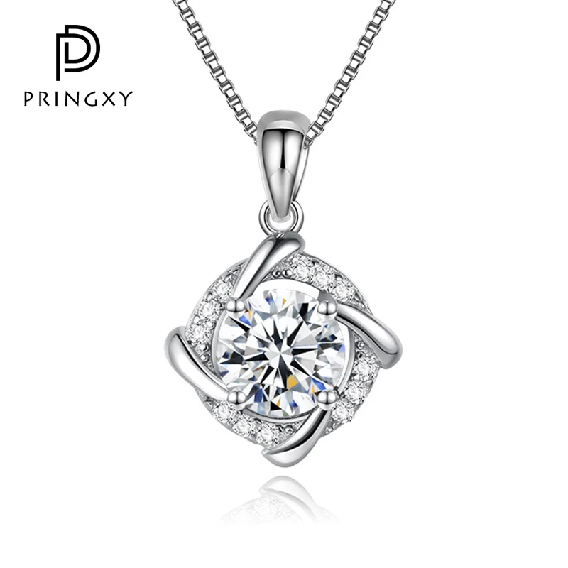 

PRINGXY 1 CT Round D Color Moissanite With Certificate Diamond Pendant Necklace Women 925 Sterling Silver Wedding Fine Jewelry