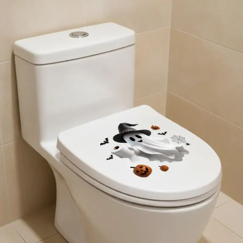 Halloween Toilet Seat Stickers Funny Ghost Skeleton Designs Waterproof Removable For Bathroom Party Home Decoration