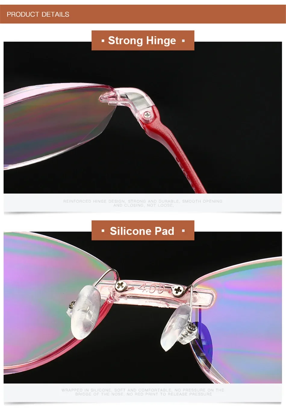 Schneiden Lesebrille Presbyopie Rahmen Frauen Männer Oval Randlose Ultraleicht Anti Blau Licht Computer Brillen +1 +1.5 +2 +2,5 – Detail 8