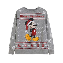 Disney Sweatshirt Chic Fashion Mickey Mouse Merry Christmas Cartoon Letter Print Men's O-Neck Pullover Long Sleeve Jumper Tops