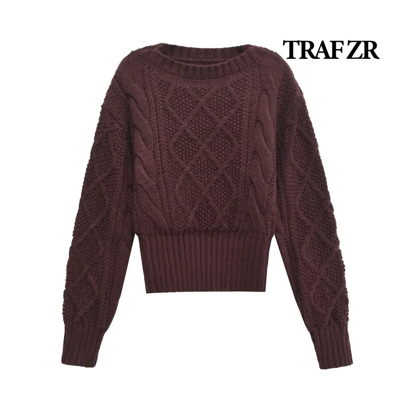 TRAF ZR Knit Pullovers Women's Autumn Sweater Harajuku Vintage Cozy Sweaters Knitwear O-Neck Cashmere Long Sleeve Pullovers