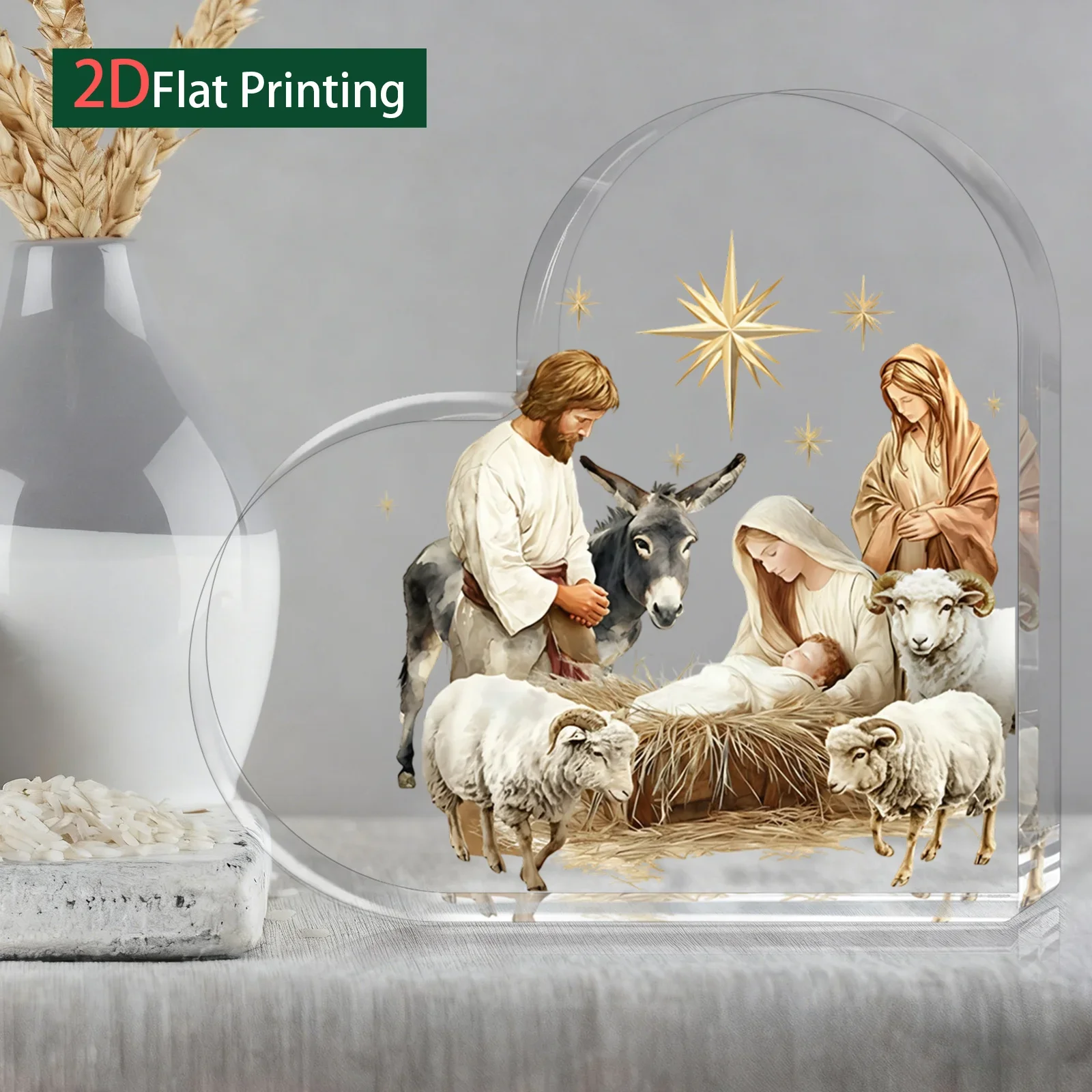 Heart Shaped Acrylic Nativity Scene Plaque,Jesus Birth Nativity Scene Christmas Home Decoration