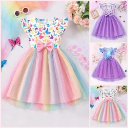 Kids Dress for Baby Girls Clothing Short Sleeve 3 4 5 6 7 Years Old Summer Casual Children Clothes Butterfly Unicorn Girls Dress