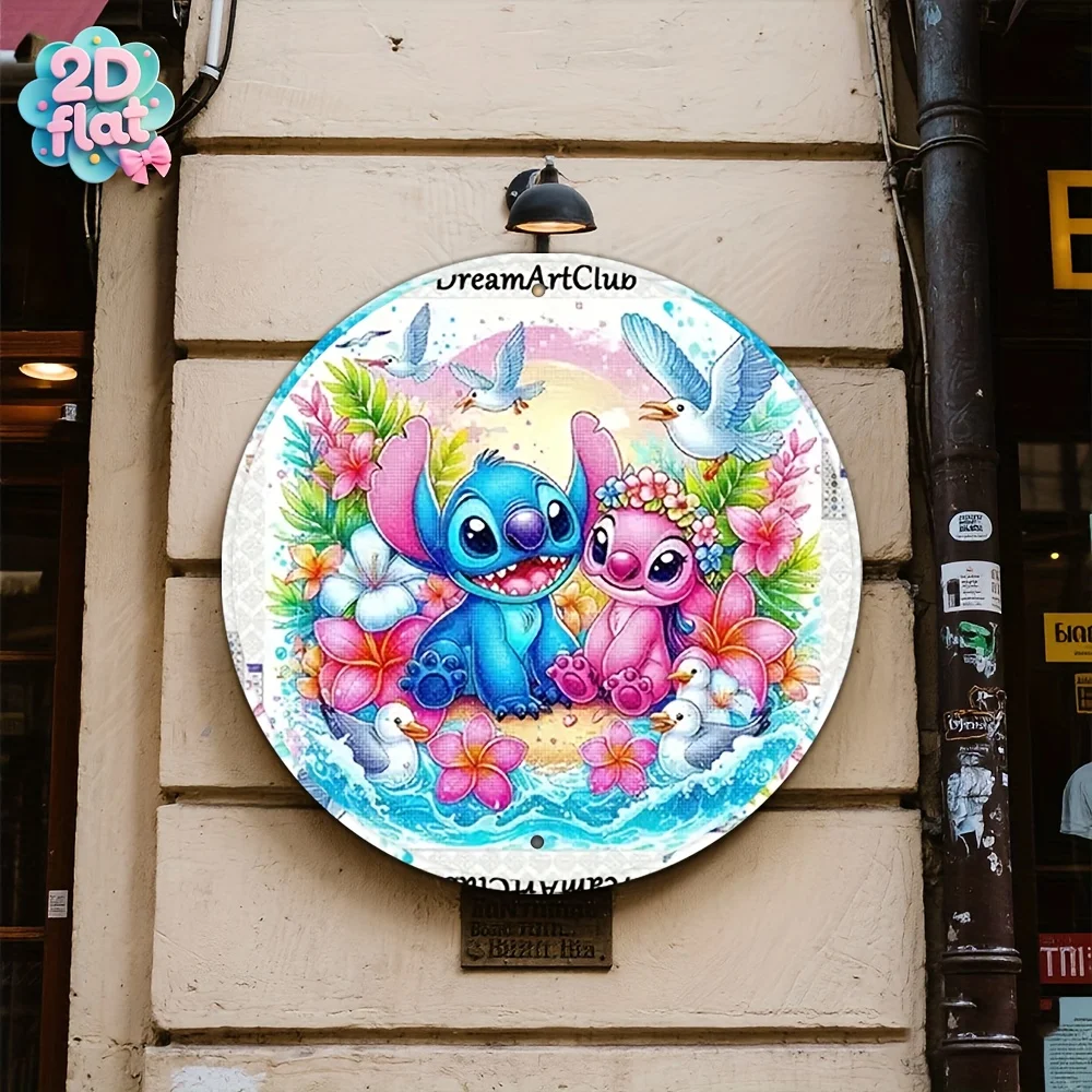 مسطح ثنائي الأبعاد، قطعة واحدة من DISNEY، لافتة دائرية ثنائية الأبعاد، لوحة ألومنيوم دائرية بخياطة، 8 × 8 بوصة، مناسبة لغرفة المعيشة وغرفة النوم والمقهى، Te