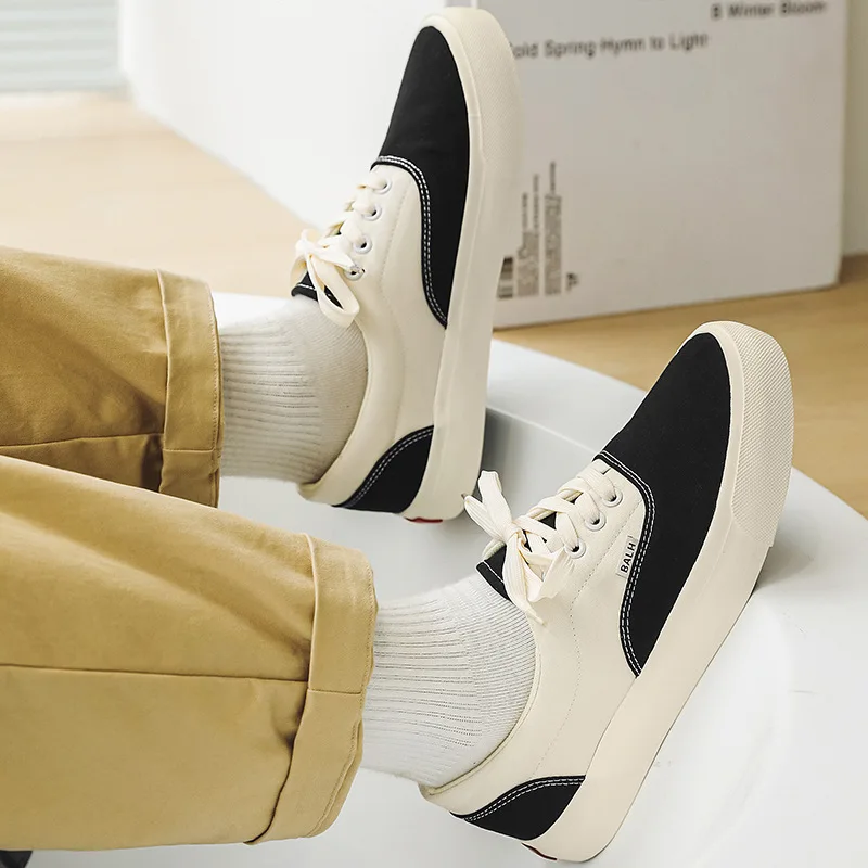Casual shoes spring new bike black and white color blocked low top canvas shoes casual men's board shoes