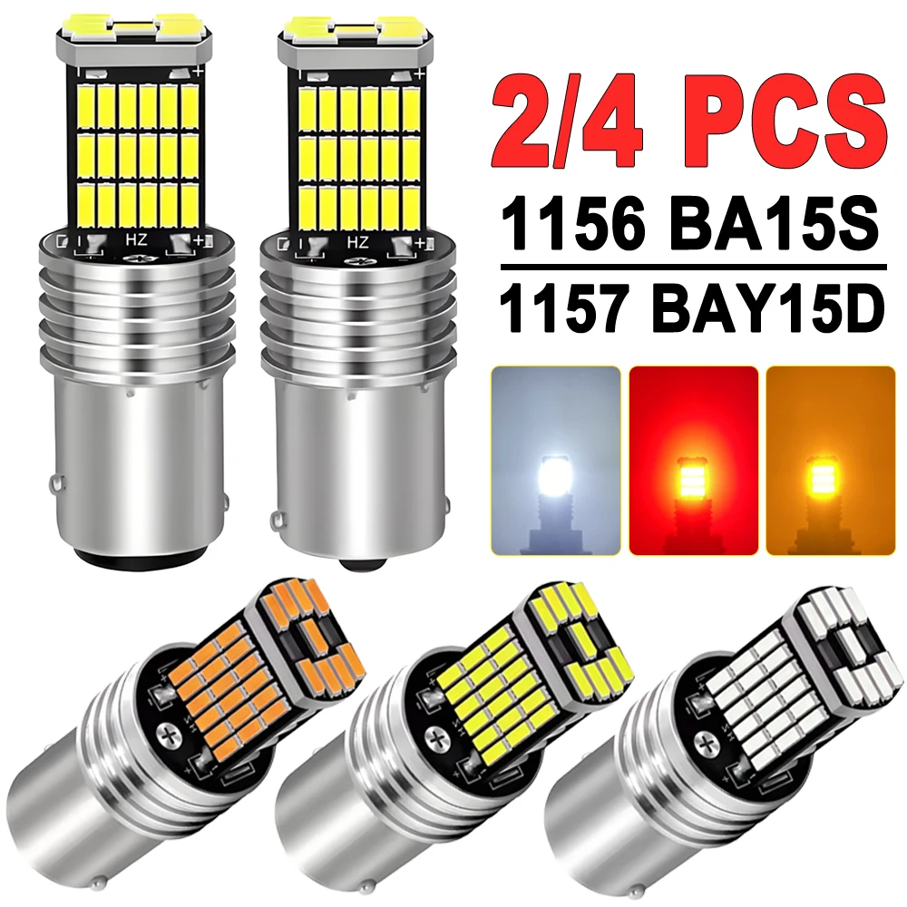 

2/4 PCS 1156 BA15S 1157 BAY15D LED Bulb CANBUS 12V 24V 4014-45SMD 6500K White Amber Red Car Tail Brake Parking Turn Signal Light