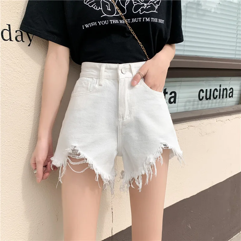 

Irregular Hole Denim Shorts 2024 New Summer Spicy Girl Fashion A-line High Waisted Fringe Casual Versatile High Street Hot Pants