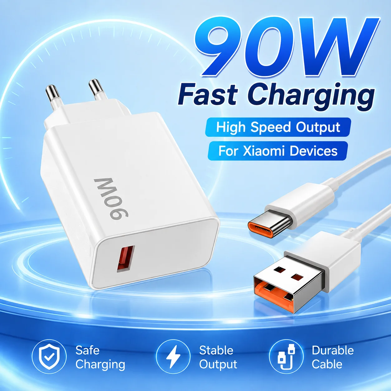 90W HyperCharge EU Charger with USB Type C Cable for Xiaomi 15 Ultra 15T 14 Pro 13 Redmi Note POCO X7 F8 Pro Fast Charging