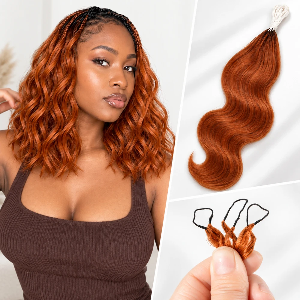 Ginger Copper Miracle Knots Body Wave Crochet Human Hair Knotless Feather Pre Separated Boho Braids Short Length Hair Extensions