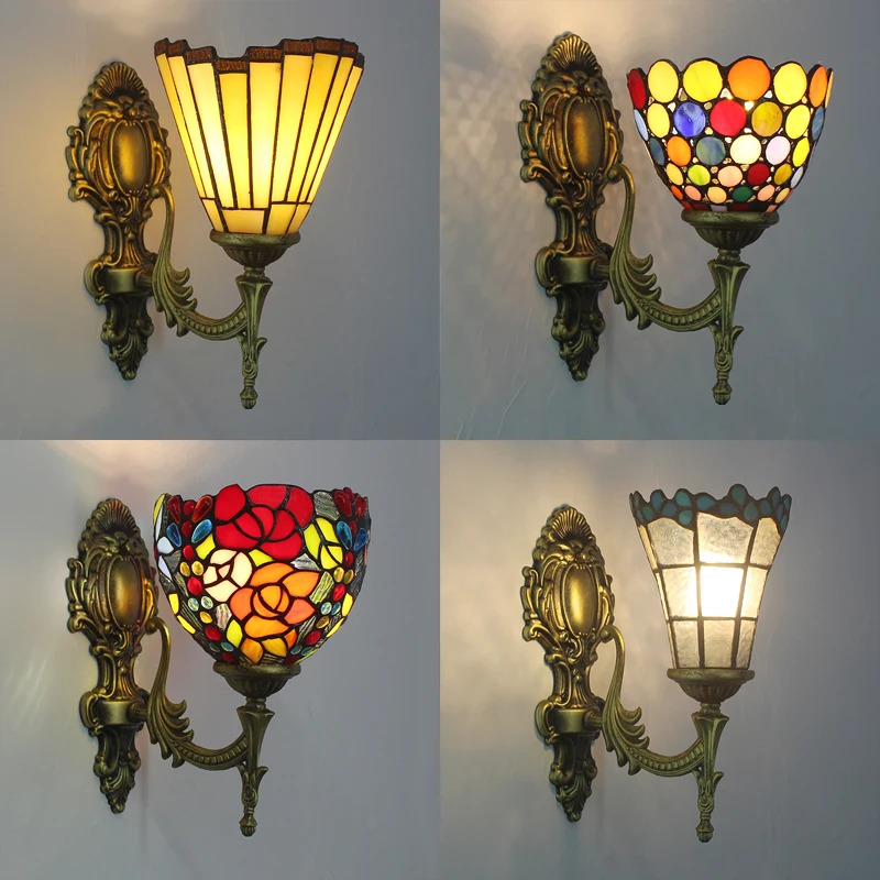 

Vintage Wall Lamps Tiffany Stained Glass Lampshade Decorative Lights Creative Bedroom Study Hallway Led Mirror Lighting Fixtures