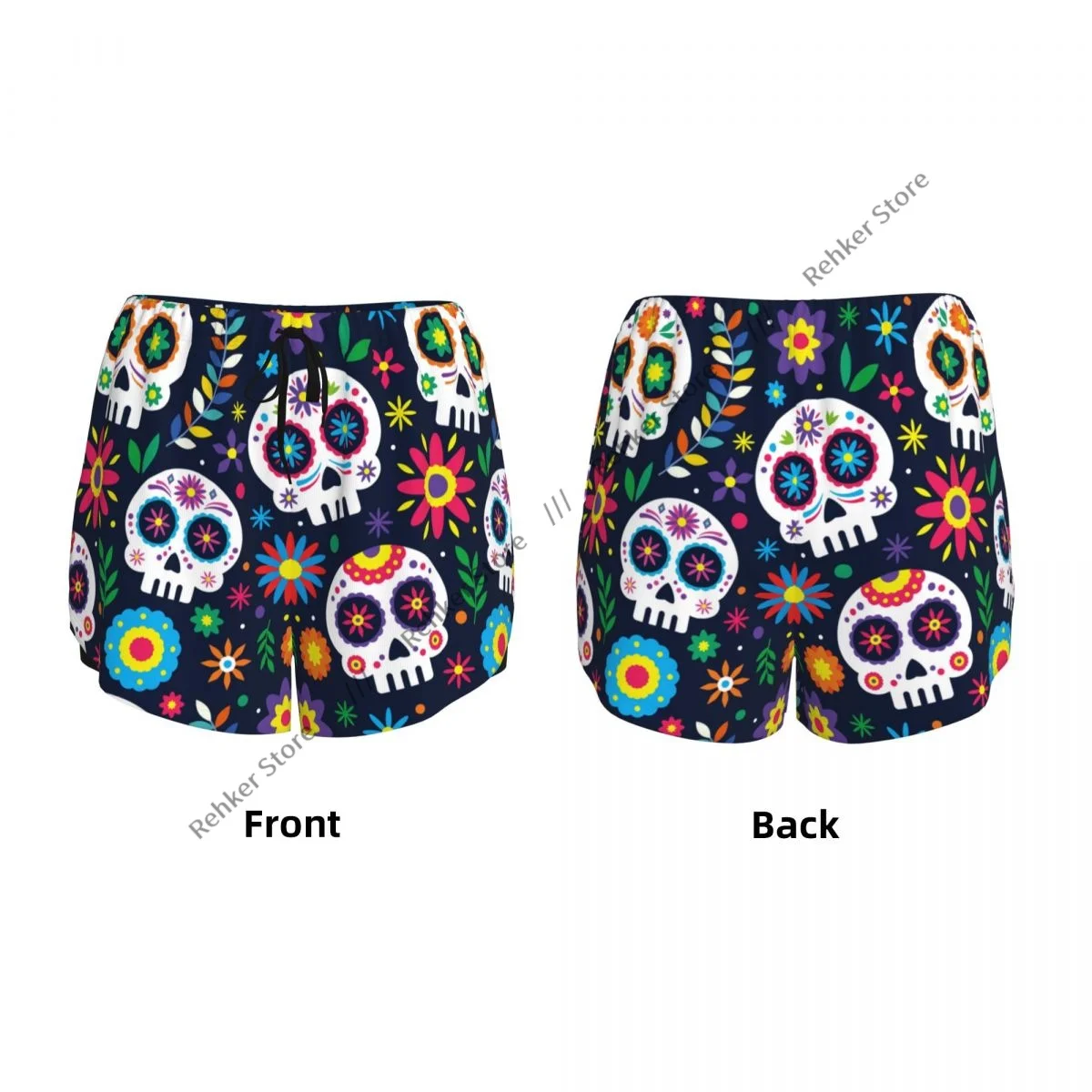 Calções esportivos femininos dia de muertos dia dos mortos correndo yoga fitness treinamento de badminton de secagem rápida com bolso