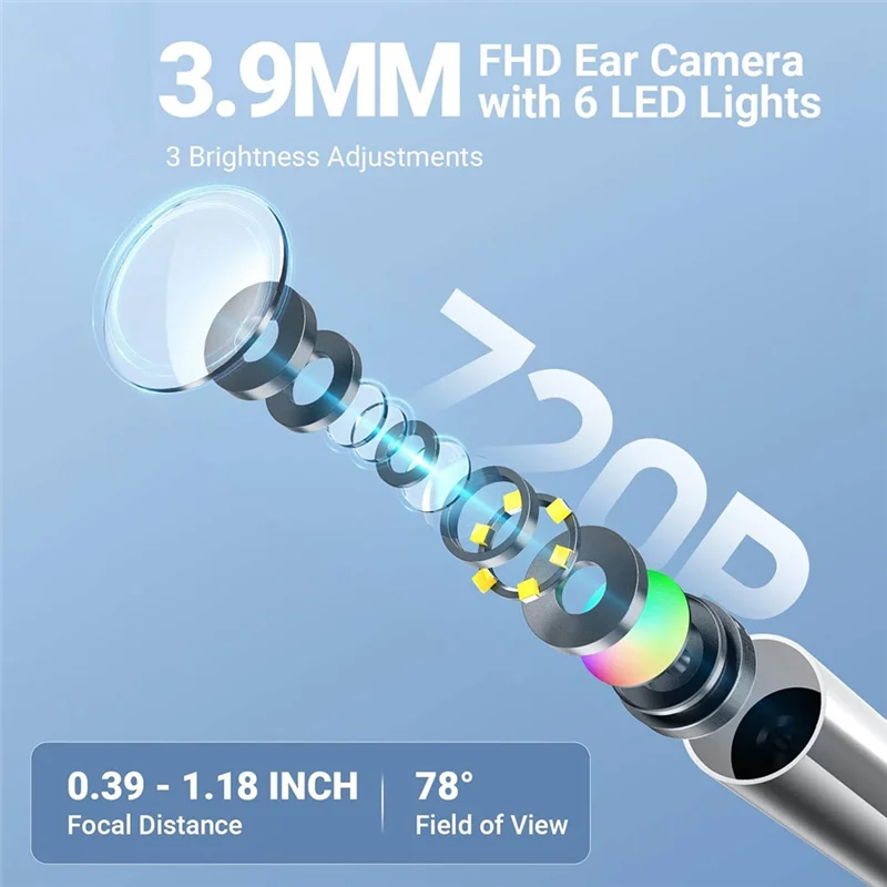 ABMF-ライト付きデジタル耳鏡、1.85インチIPSスクリーン、720P HD耳カメラ、耳垢除去ツール、ビデオ機能