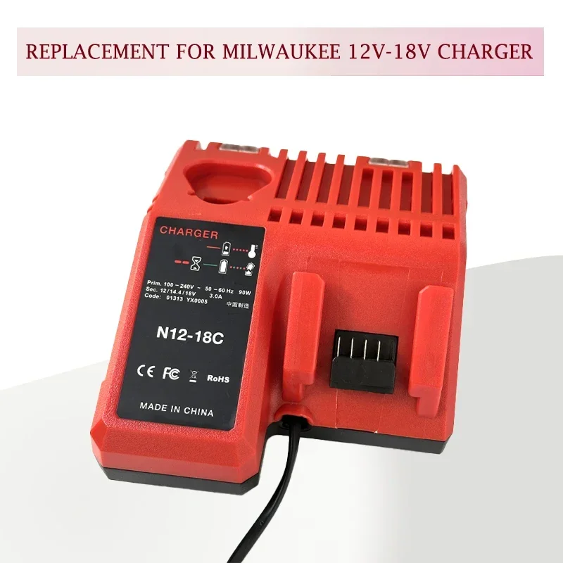 N-12-18C Li-ion Battery Charger for Milwaukee 12 V 14.4V 18V C1418C 48-11-1815/1828/1840 M&18 M 14 M 12 Lithium Battery