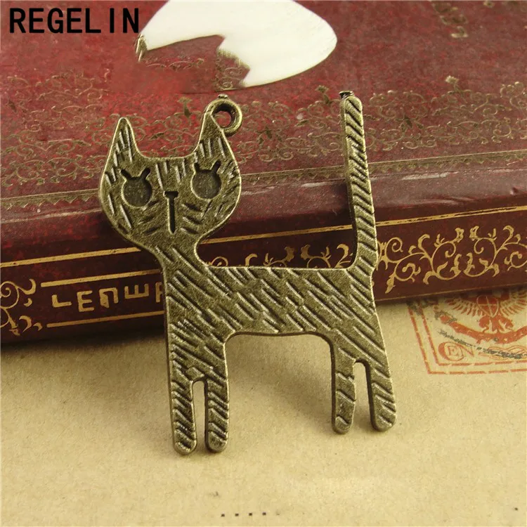 REGELIN Antique Bronze/Antique Silver color Cat Pendant 10pcs 26x33mm for Diy Necklace Jewelry Making Handmade Craft