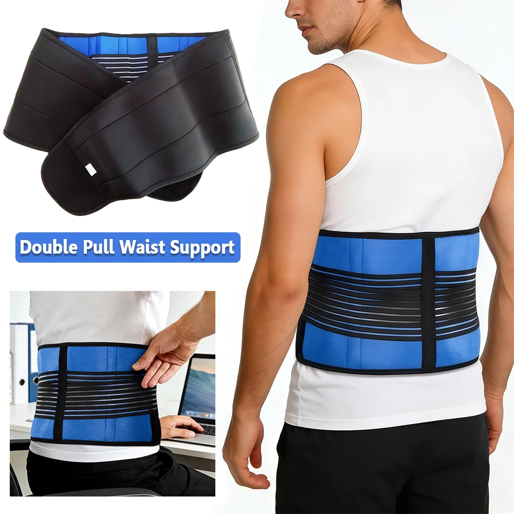 S-6XL Adjustable Neoprene Double Pull Back Support Brace, Breathable Lumbar Brace Exercise Belt, Women & Men Waist Pain Relief