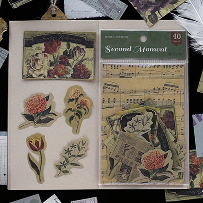 40pcs/pack Retro Handbook Material Pack Renaissance Series Creative Handbook Decorative Base Paper 4 Choices classical stylish