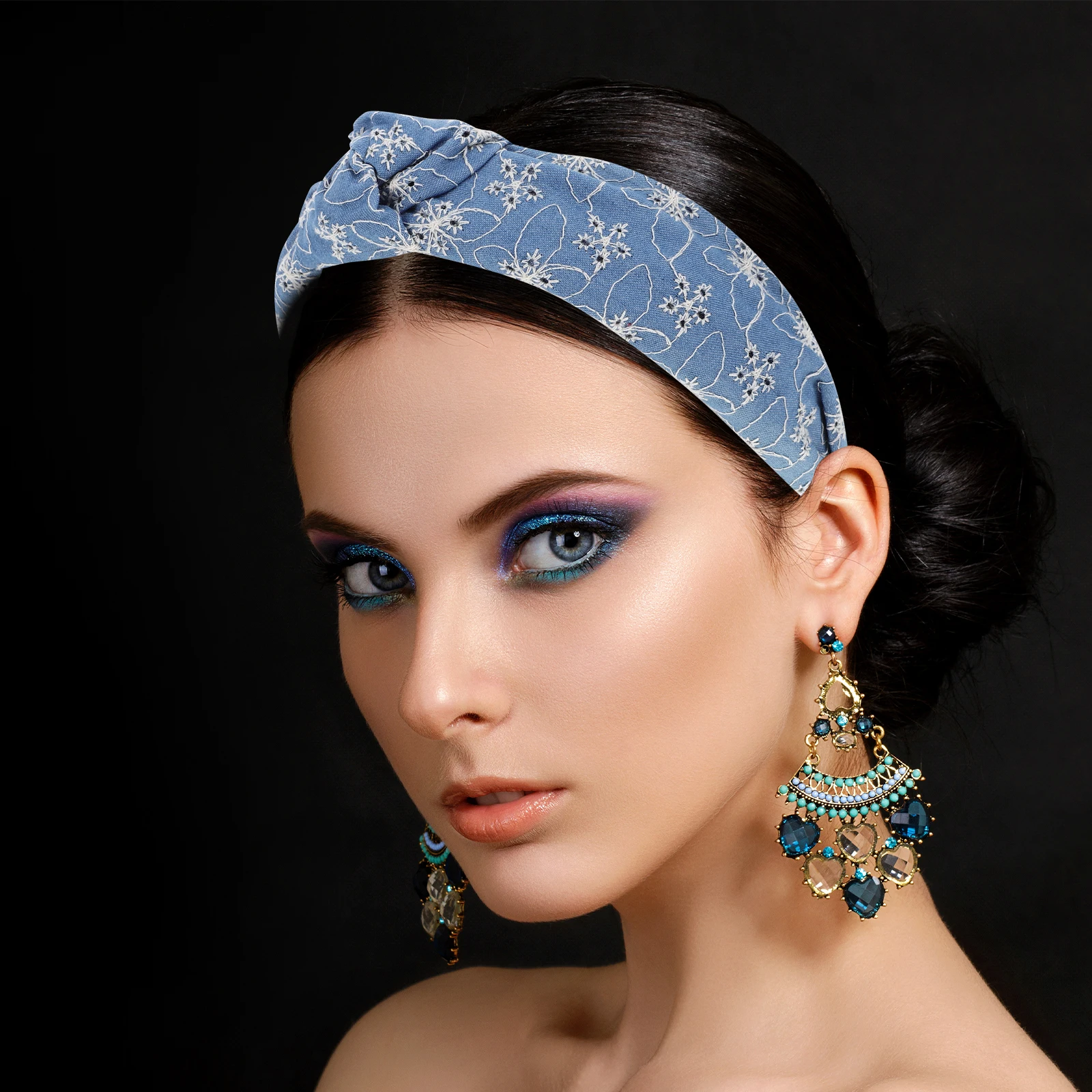 

Unique Delicate Knotted Denim Headband Wide Lace Snowflake Light Gift Women Accessory